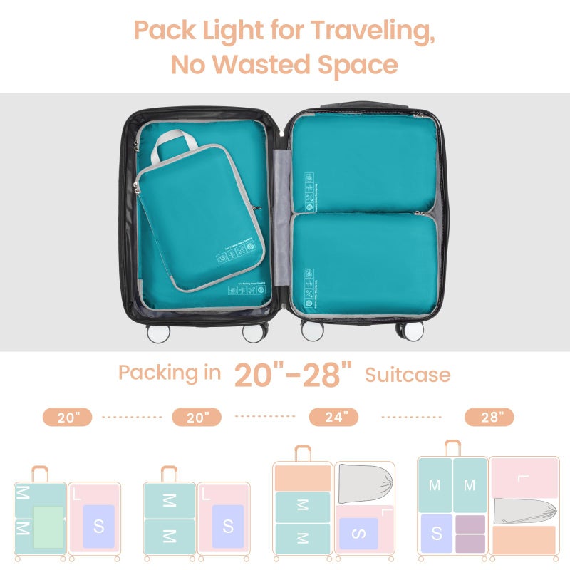 Cambond Compression Packing Cubes for Travel, 4 Pack Expandable Packing Luggage Organizers Travel Essentials Compression Cubes for Carry on Suitcases, Lake Blue - Image 5